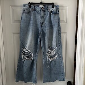 AMPERSAND AVE Light Blue Distressed Wide-Leg Crop Jeans